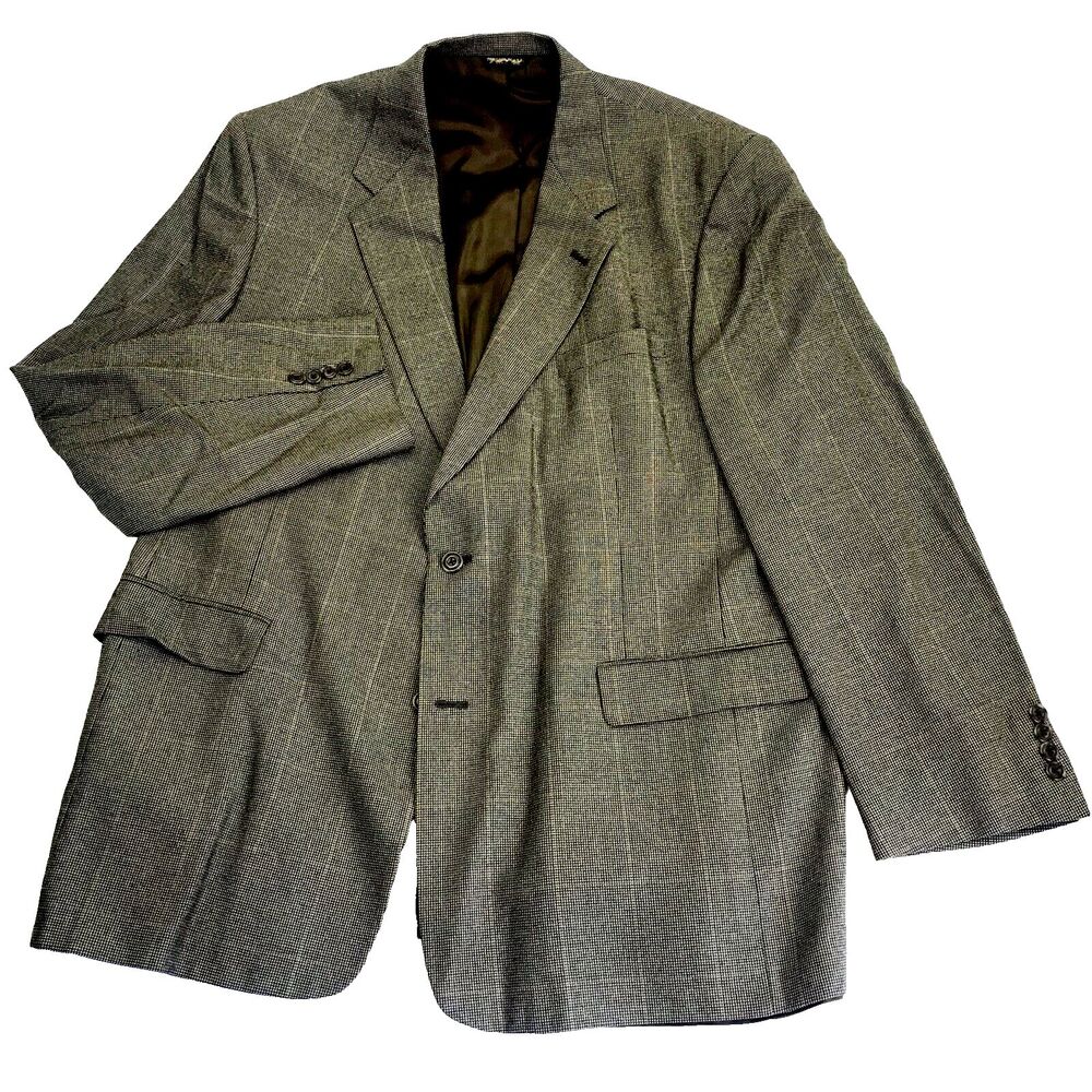 Austin Reed Vintage Sport Coat Wool Windowpane Plaid Brown 48 L Dillards USA
